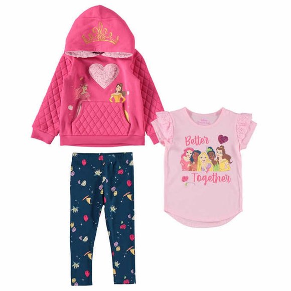 NWT Disney Princess Kids 3 Piece Set Hoodie, Leggings and Short-sleeved Tee Sz 5 - Picture 1 of 11